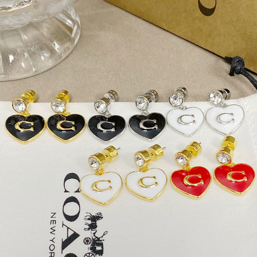 Coach Heart Enamel Inlay Metal Earrings